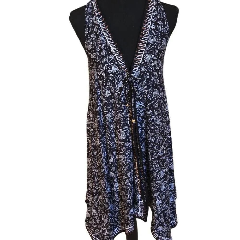 Coco Reef Womens Floral Sleeveless Swim Beach Cover-up Black White Small